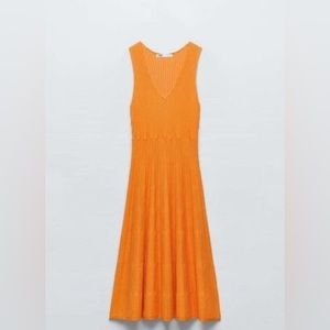 Zara knit skater midi dress - orange